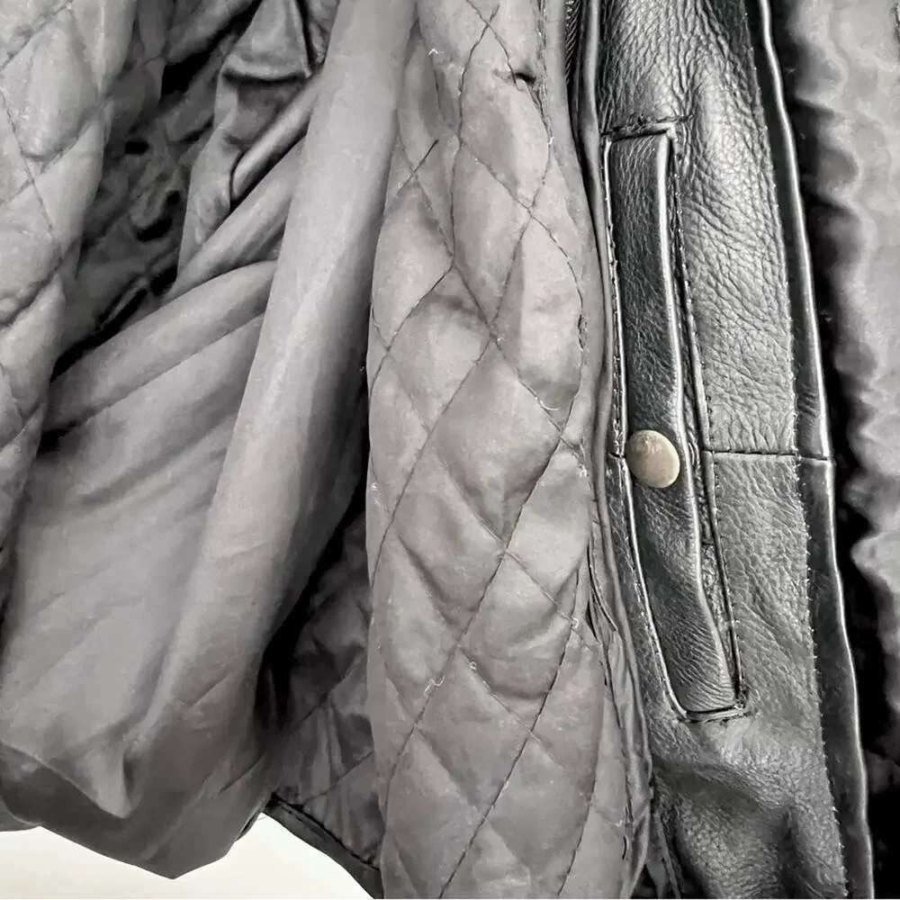 Unik Vintage Biker 80’s Fringe Leather Jacket Black Size M removable liner - Picture 8 of 13